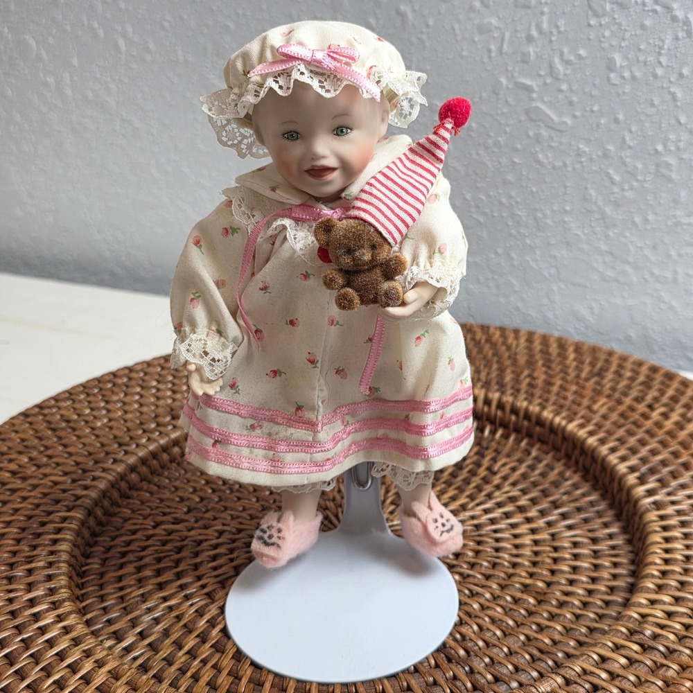 1990s Ashton-Drake Galleries Picture Perfect Baby 'Sarah' Pajamas Bear Stand